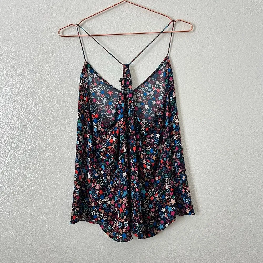 J Crew Carrie Cami Kaleidoscope Star Tank Top Y-back black H6568